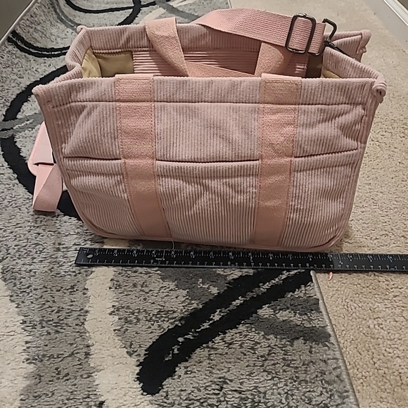 Baby Pink Corduroy Womens Tote Bag Collapsible Crossbody Purse - Picture 8 of 14